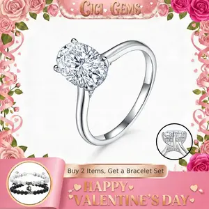 CICI GEMS Oval Cut Moissanite Halo Ring for Women 2CT D VVS1 Stackable 18K Gold Plated Lab-Created Hypoallergenic Wedding Engagement Anniversary Gift Fine Jewelry R02