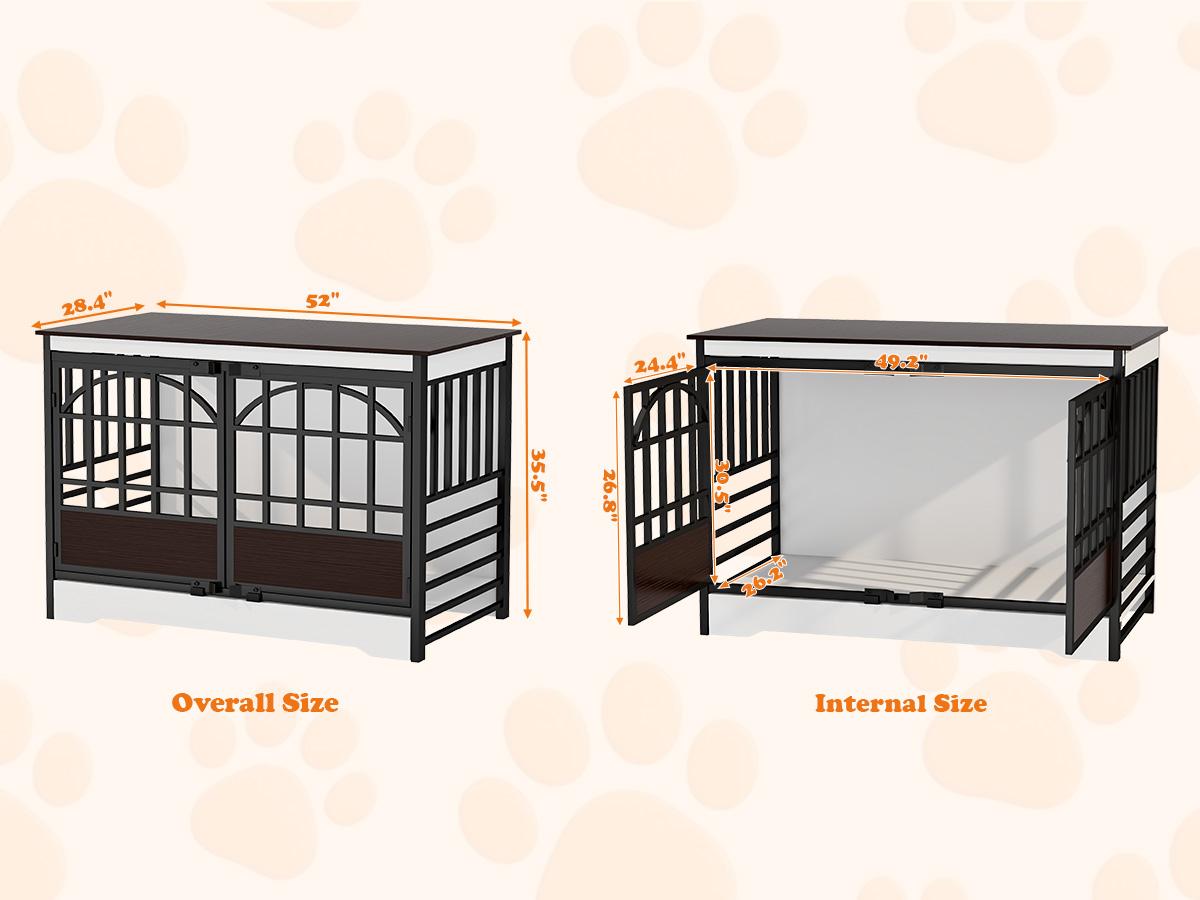 COZPAW Heavy Duty Dog Crate Furniture, 52 Inch Wooden Dog Kennel Indoor for XLarge Breed, Dog Crates for Large Dogs with Double Doors, Decorate as House TV Stand, End Table-White Brown