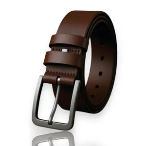 Men's Leather Belt - Brown Classic Pin Buckle for Casual Dress Jeans Outfits Premium Feel Versatile Everyday Wear