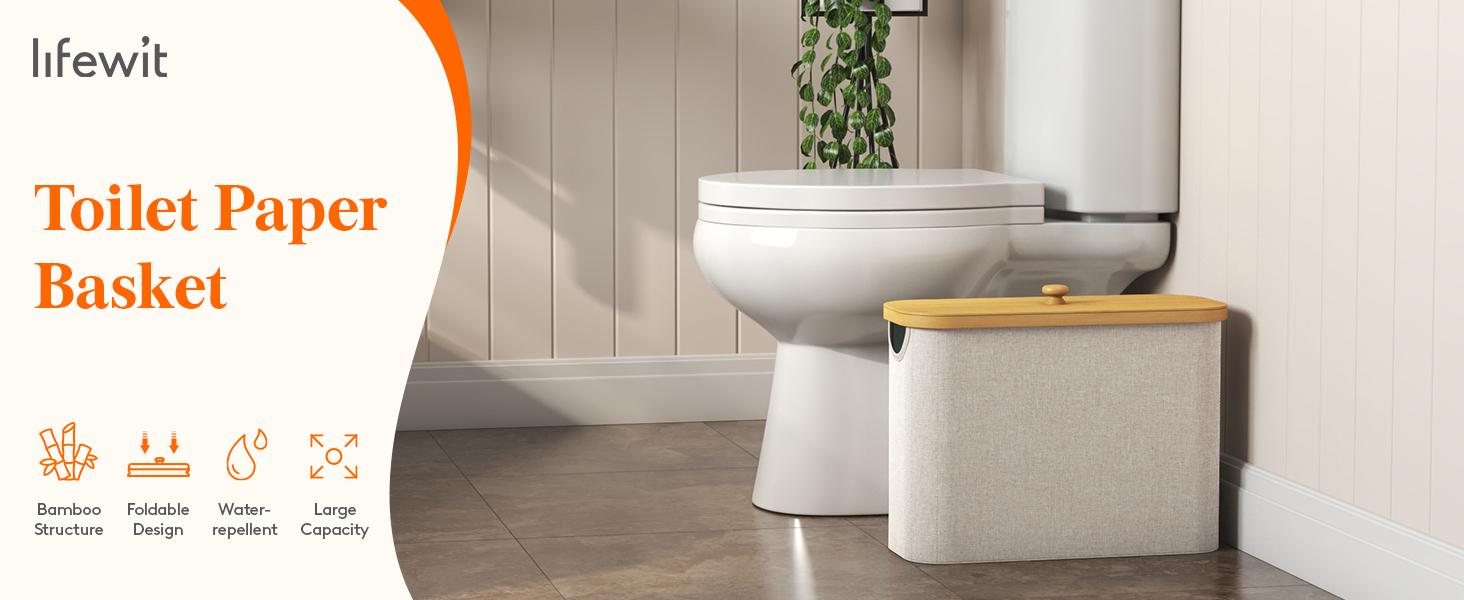 Lifewit Toilet Paper Storage Basket with Lid & Handle, 20L/30L Capacity, Bamboo Design, Removable Lid, Multi-Functional Bathroom Organizer