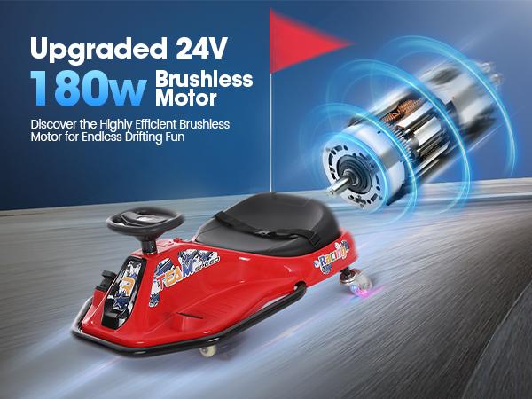 PHI VILLA Kids Electric Drift Car, 2 Speed Wiggle Go Kart for Boys & Girls Ages 3+, 24V Crazy Cart, Front Lights, Bluetooth Music & Safety Harness