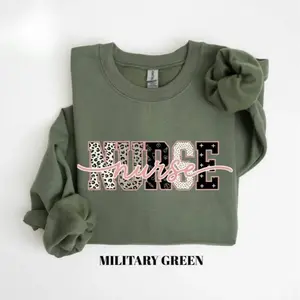 Gildan Coquette Nurse Sweatshirt, Pink Leopard Script Sweater, Cute Nurse Sweatshirt, Trendy Healthcare Pullover, Nurse Appreciation Gift