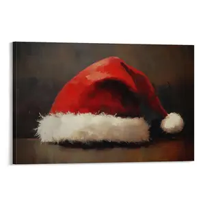 Generic Santa Hat Poster, Vintage Santa Wall Art, Rustic Christmas Wall Decor