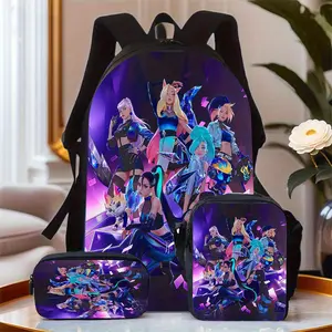 3pcs Demon Themed Large Capacity Oxford Cloth Travel Bag with Laptop Compartment, Unisex School Backpack with Pencil Case and Crossbody Bag, Hand Washable - Everyday Commuter Bag for Men and Women