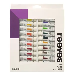Reeves Oil Paint Set 24 Colors 10ml Tubes Professional Oil Color Paint Kit for Canvas Painting Artist Student Beginner Art Supplies Slow Drying Blendable Oil Paint Set Painting Kit for Canvas Wood Board Art Class Studio Painting Supplies