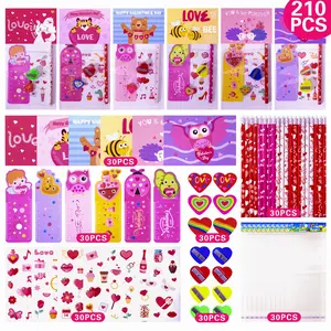 210 Pcs Kids Valentines Day Gifts for School Classroom Exchange Valentines Goodie Bags Stuffers Valentines Day Cards for Kids Party Favors Valentines Stationery Set