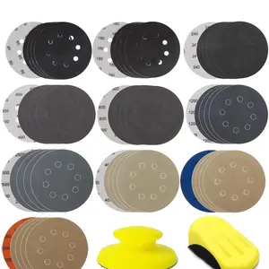 50pcs Sandpaper 8 Hole 5 inch Sanding Discs Hook and Loop 60/180/240/400/800/1200/2500/4000/7000/10000 Grits with Hand Sander for Automotive Metal Polishin
