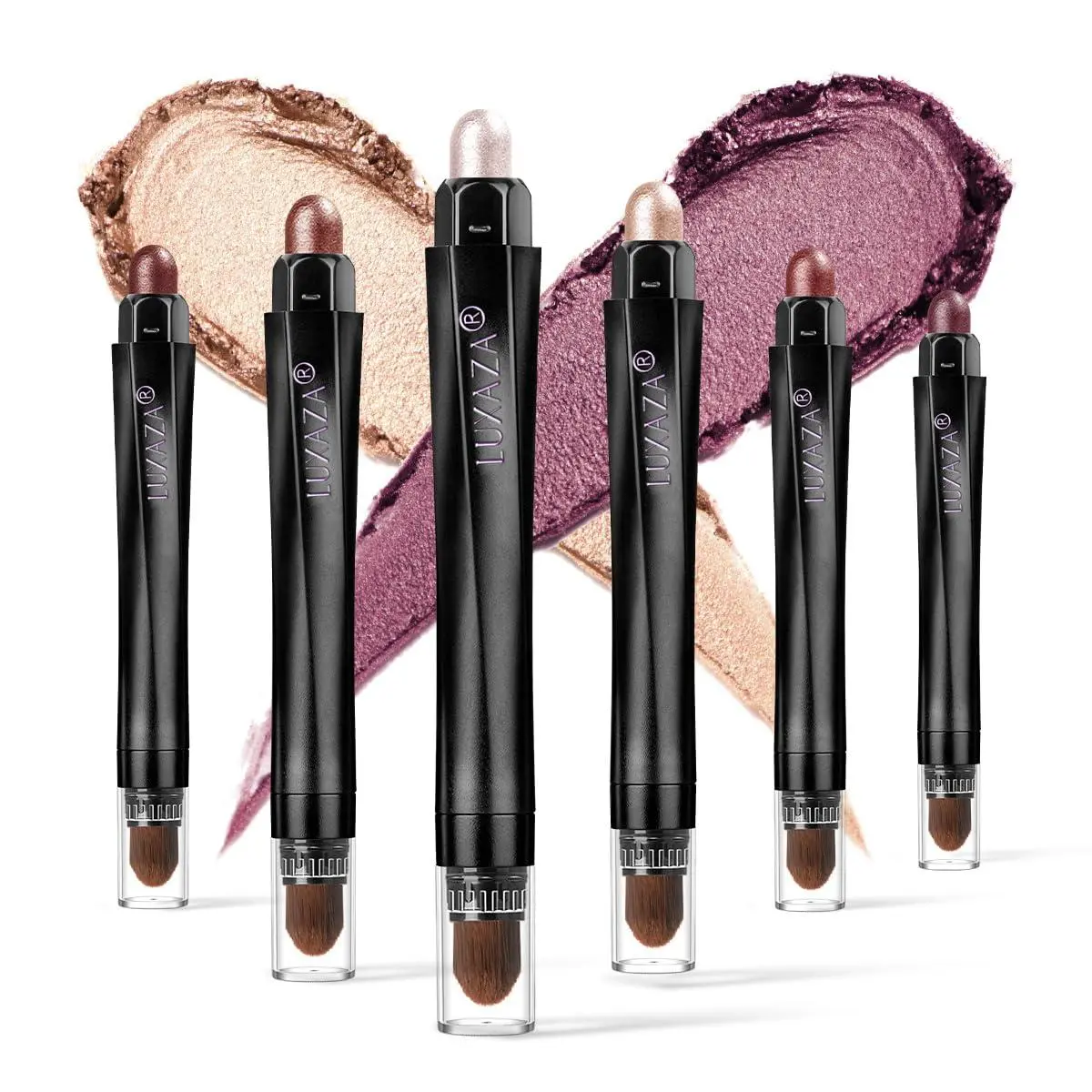 LUXAZA 6-Piece Matte and Shimmer Cream Eyeshadow Pencil Cosmetic Set, Waterproof Long-Lasting Makeup Highlighter Stick, Champagne Rose Pink