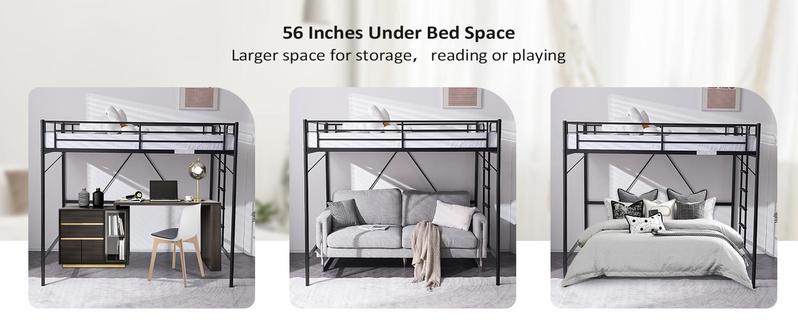 VINGLI Loft Bed Full Size with Flat Rungs for Adults, Kids and Young Teens, No Box Spring Required,Heavy Duty Metal Slat Support