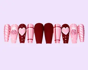 Aura Nails - Valentine's Day Press On Nails Long Coffin Love Design