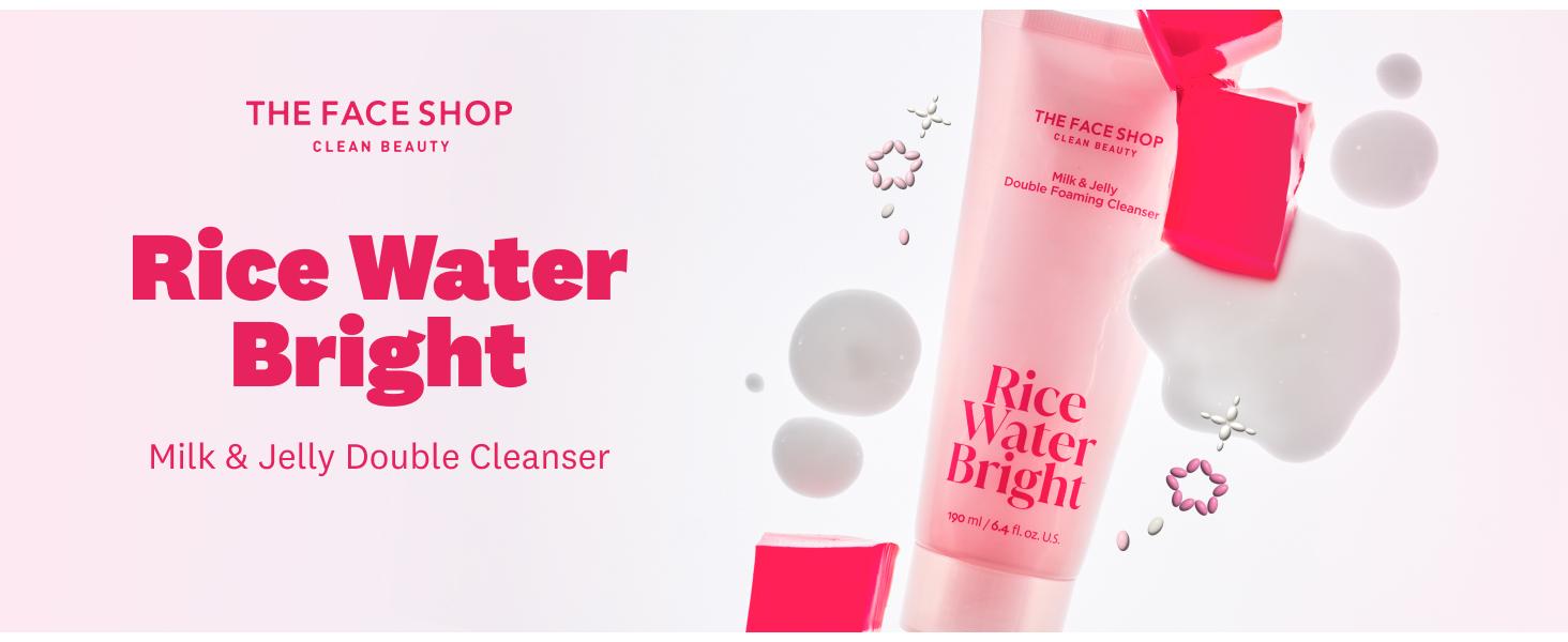[THE FACE SHOP] Rice Water Bright Milk & Jelly Double Cleanser | 2-in-1 Foaming Facial Cleanser with Squalane, Panthenol & Hyaluronic Acid | Removes Sunscreen & Daily Makeup, Deep Pore Cleansing for Glass-Skin Glow | Korean Skincare