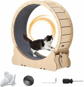 Cat Exercise Wheel for Indoor Cats – 35.4" Running Wheel with 15" Wide Quiet Treadmill, Detachable Carpet & Locking Mechanism, Heavy Duty Pet Activity Center for Weight Loss & Health