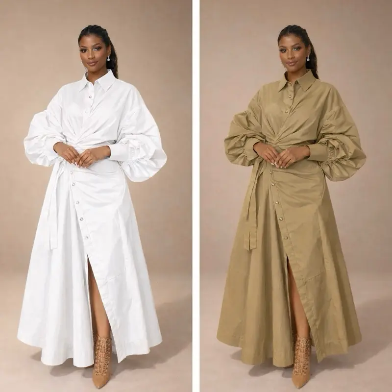 The Luxe Utility Shirt Maxi (Side-Slit Edition)