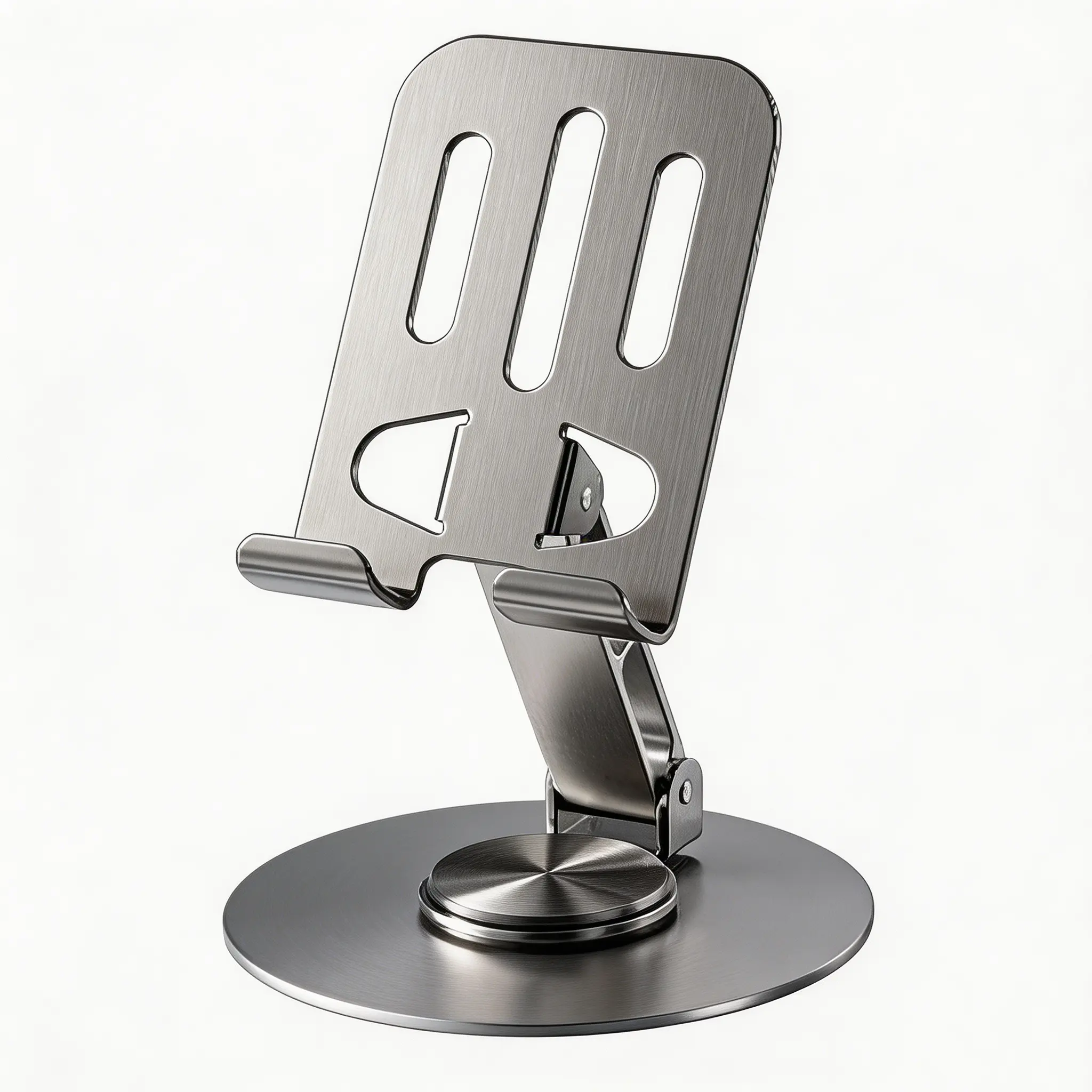 Portable Metal Phone Holder Stand - Adjustable Desk Mount with Adjustable Smartphone Clamp for Mobile Cellphone Tablets, Office Work Accessories, Compact Affordable Electronics Accessory Foldable