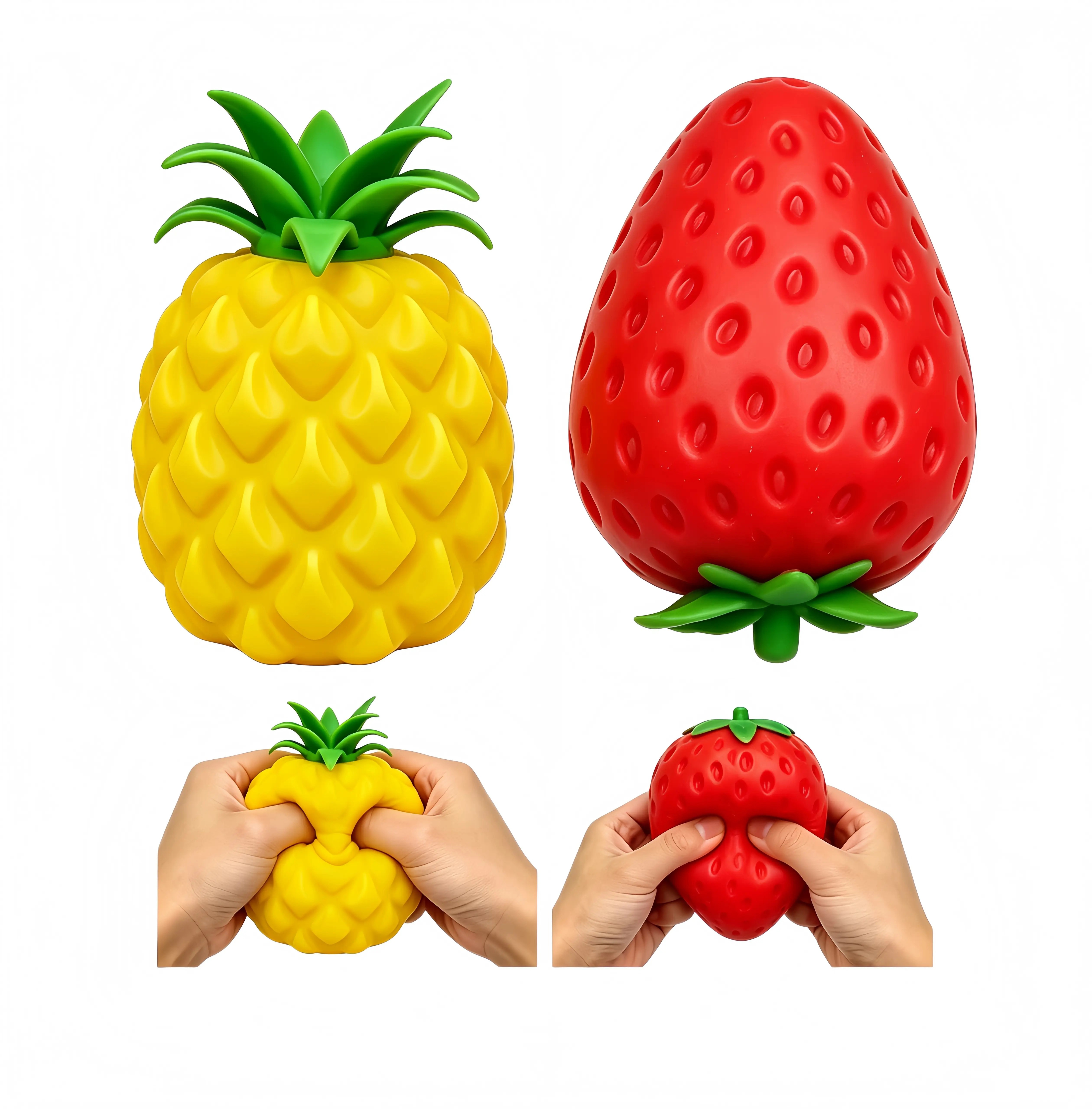 Mega-Sized Strawberry & Pineapple Soft Rubber Fidget Stress Balls, Realistic Shape, Satisfyingly Soft & Stretchy Decompression Squeeze Toys, Flexible Sensory Fidget Squishies for Hobbies (Classic Novelty Stress Relief Toys)
