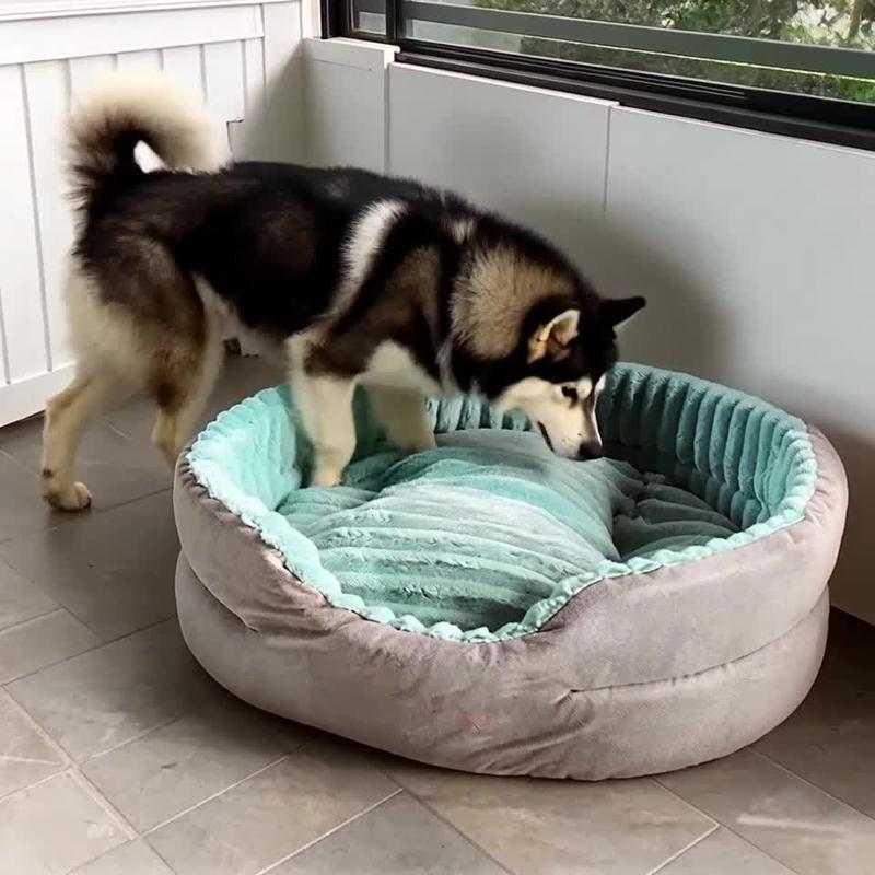 Pet Heaven Luxury Plush Thickened Pet Sofa Bed All Season Warm & Cool Dog Cat Bed for Medium Large Breeds Fully Washable Removable Mat 3D Raised Edge Pet Couch sleeping bag dog accessories Adjustable Temperature Heating Pad towers