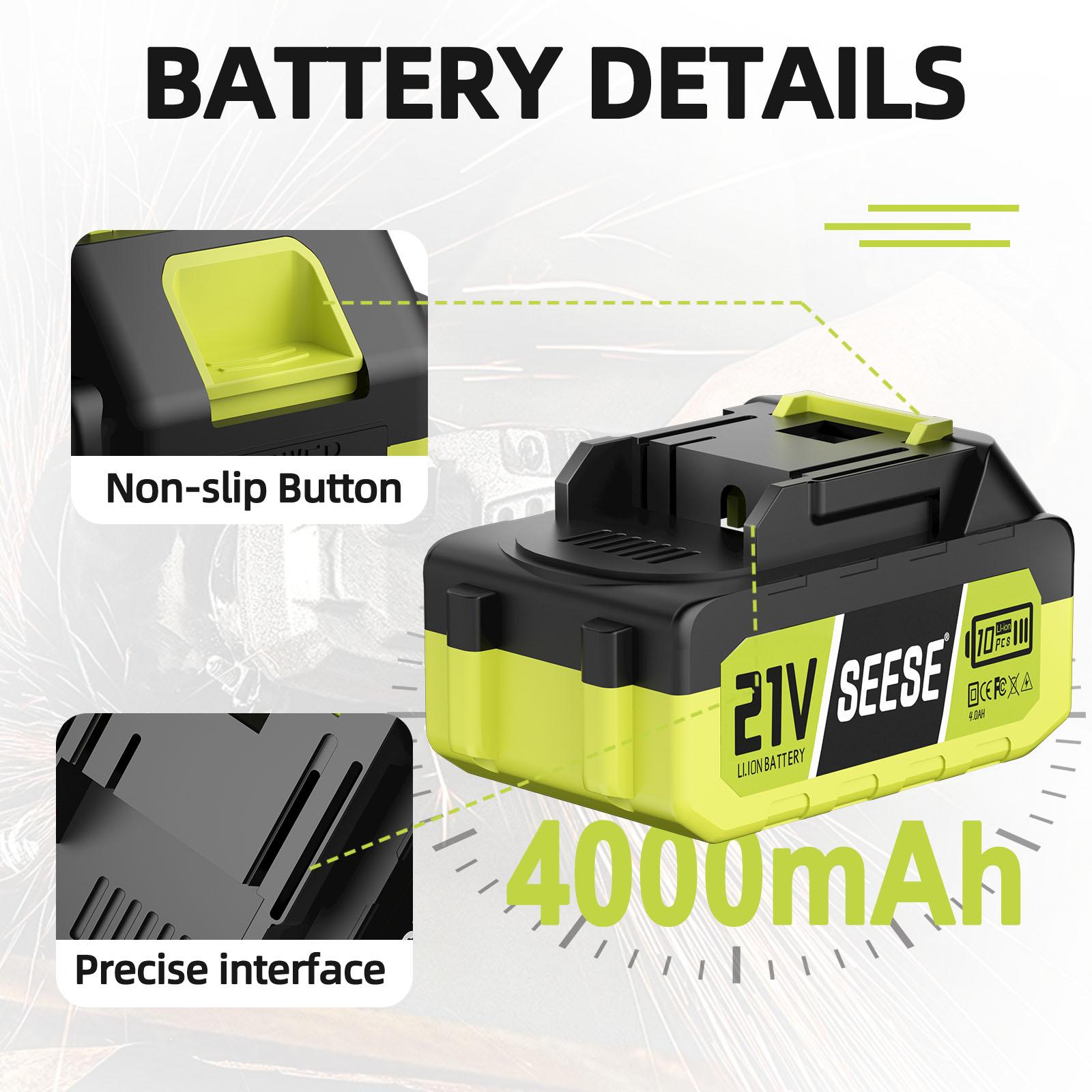 SEESE 21V Max 4.0Ah Rechargeable Lithium Battery Pack, High-Capacity Replacement Battery for SEESE 21V Cordless Power Tools – Compatible with SEESE Blowers, Car Washers, Chainsaws, and More (1 Pack) Perfect Christmas & New Year Gift Idea