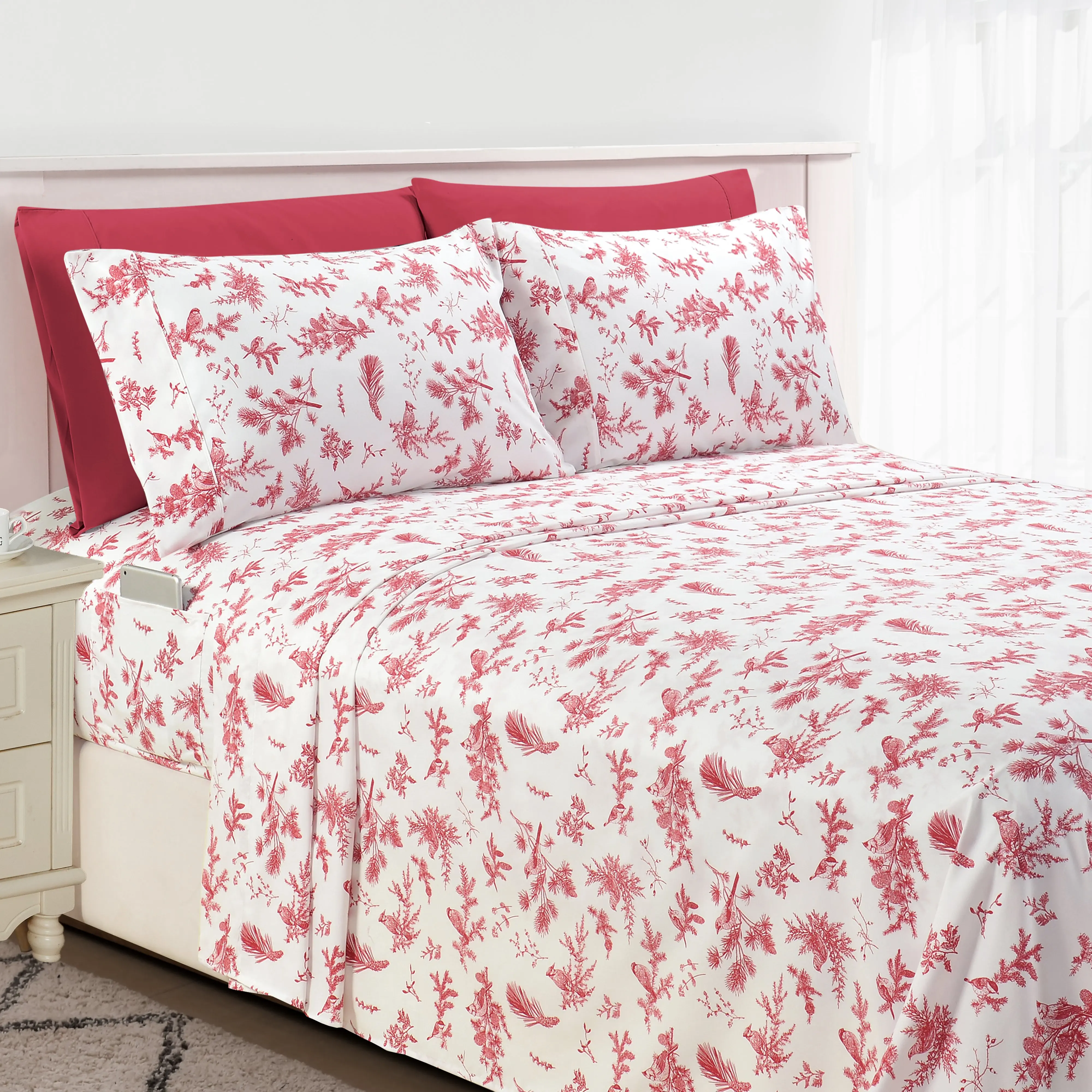 Elegant Comfort 6-Piece Floral & Stripe Pattern Sheet Set – Premium Soft Microfiber for All-Season Comfort