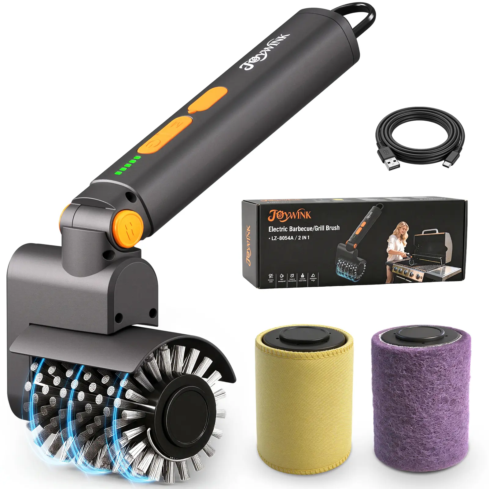 Upgraded Electric Grill Brush - Extreme 50kg Torque Power Grill Brush, 7.4V Motor, Safe for All Grills, SUS304 Anti-Shedding Bristle, with Heat Resistant Mat & Polishing Pad