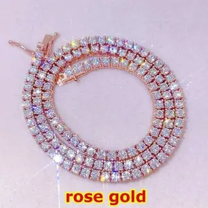 Classic 3-6mm Full Moissanite Diamond Necklace Bracelet For Men Women 925 Sterling Silver Gold Men's Tennis Chain
