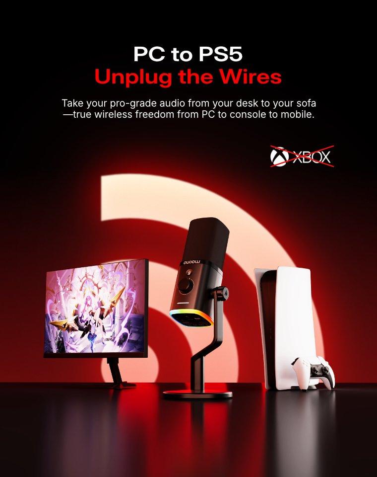 Maono PD100W Wireless & USB gaming microphone for podcast recording, meeting, dynamic RGB mic with quick mute, headphone jack, gain knob, volume control, desktop mic for PC Gamer. widely compatible with PCs, smartphones, laptops, PS4, and PS5. Maono PD100W Wireless & USB gaming microphone for podcast recording, meeting, dynamic RGB mic with quick mute, headphone jack, gain knob, volume control, desktop mic for PC Gamer. widely compatible with PCs, smartphones, laptops, PS4, and PS5.