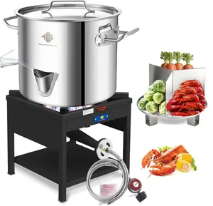 ARC 52QTStainless Steel Steamer Pot with Propane Burner for Outdoor Cooking Large Pot with Water Spout, Divider and Steamer Rack,Seafood Crab-Vegetable-Vaporeras para Tamale Steaming, Outdoor Cooking