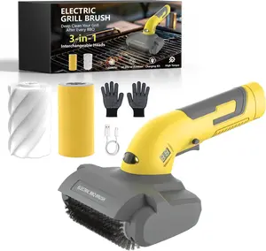 Electric Grill Brush with LED Light,3-in-1 Replaceable Brush Heads, 1200 RPM Speed, Cordless & Type-C Rechargeable Grill Cleaning Tool for Outdoor BBQ, Gift for Men/Dad