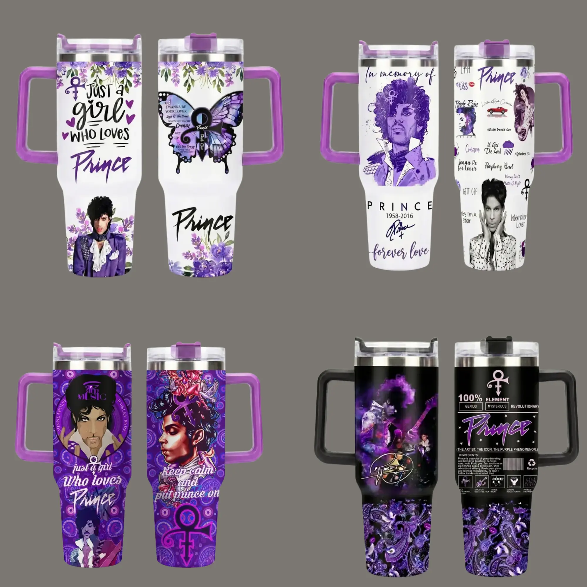 [Collection] Prince 40oz-30oz Tumbler With Handle, Prince Purple Rain Travel Mug, Prince Fan Gift, Prince Memorial Tumbler, Prince Music Legend Stainless Steel Cup