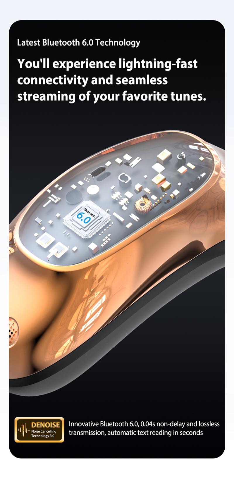 HTC NE35 New Open-Ear Headphones, True Wireless Bluetooth Earphones with Microphone, Earhook Earbuds with 48 Hours of Playtime, Fast Charging, IP55 Water-Resistant, Black