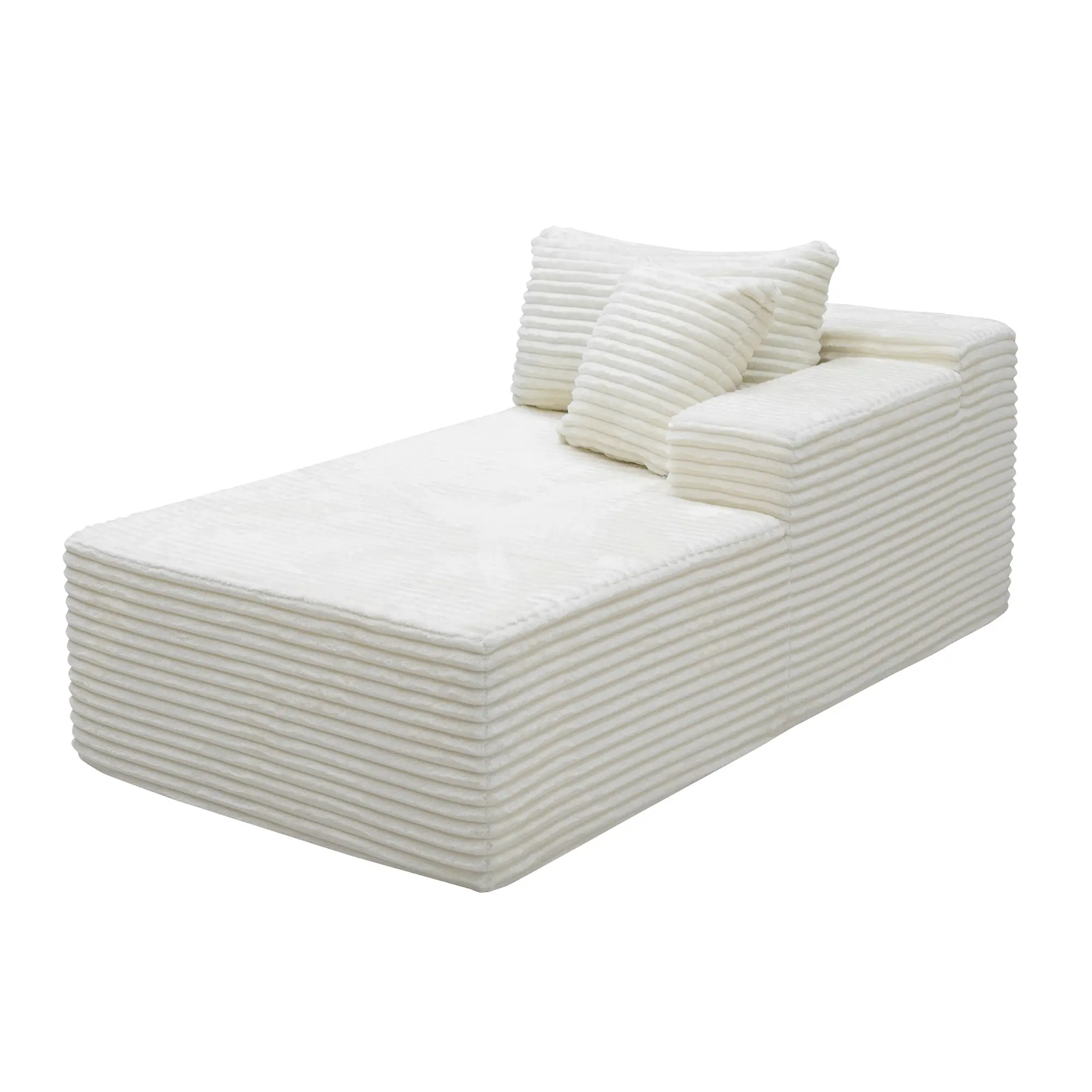 Modular Sectional Sofa Chaise Lounge Couch for Living Room Apartment Bedroom, 1-Seat Single Sofa with Plush Corduroy Fabric, White, No Assembly Required, Foam Cushion, Compact Cloud Couch, Modern Minimalist, White Color Options