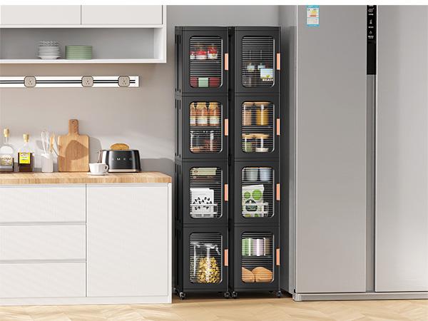 Broview Tall Narrow Storage Cabinet Organizer, Slim Bathroom Cabinets with Doors and Shelves Adjustable, Plastic Kitchen Pantry Organizers and Storages for Small Space, Laundry