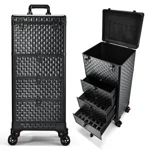 Rolling Salon Trolley with Wheels 3 Drawers Nail Organizer Professional Cosmetology Train Case Barber Salon Station for Nail Tech Hairstylist
