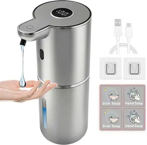 Touchless Automatic Liquid Soap Dispenser, USB Rechargeable, 6-Level Adjustable Volume Control, 12.8oz/380ml, Wall Mount for Kitchen Bathroom, Liquid Dispenser Stickers (Silver)