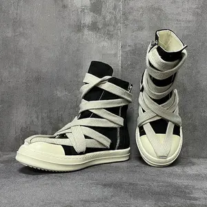 Ricks  men   Jumbo Lace Up Sneakers Luxury outdoor shoes   Owens  Autumn Flats Black Boots Men  and Women High Shoes Casual Canvas