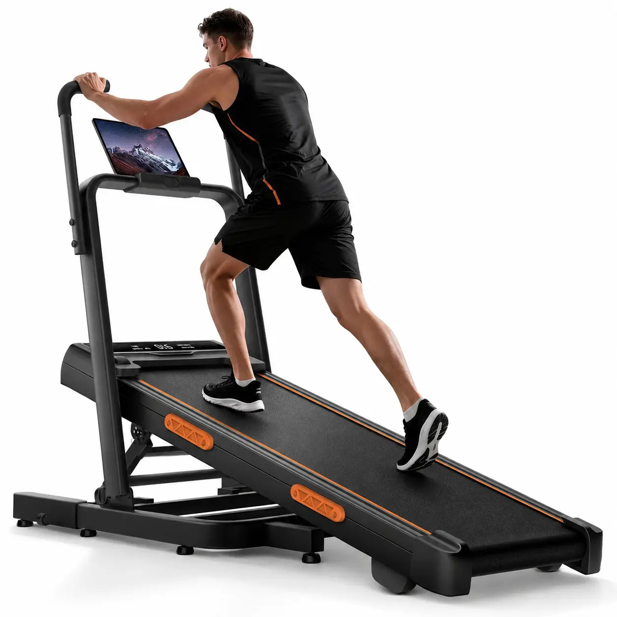 UMAYWalking Pad Treadmill  Incline 30% & Elevated Dual Handrails, Quiet 3HP Motor 7.5MPH Foldable Treadmill 350LBS Capacity Duty Reinforced Frame Space Saving, LED Display Remote & Suction Tablet Holder for Home Gym