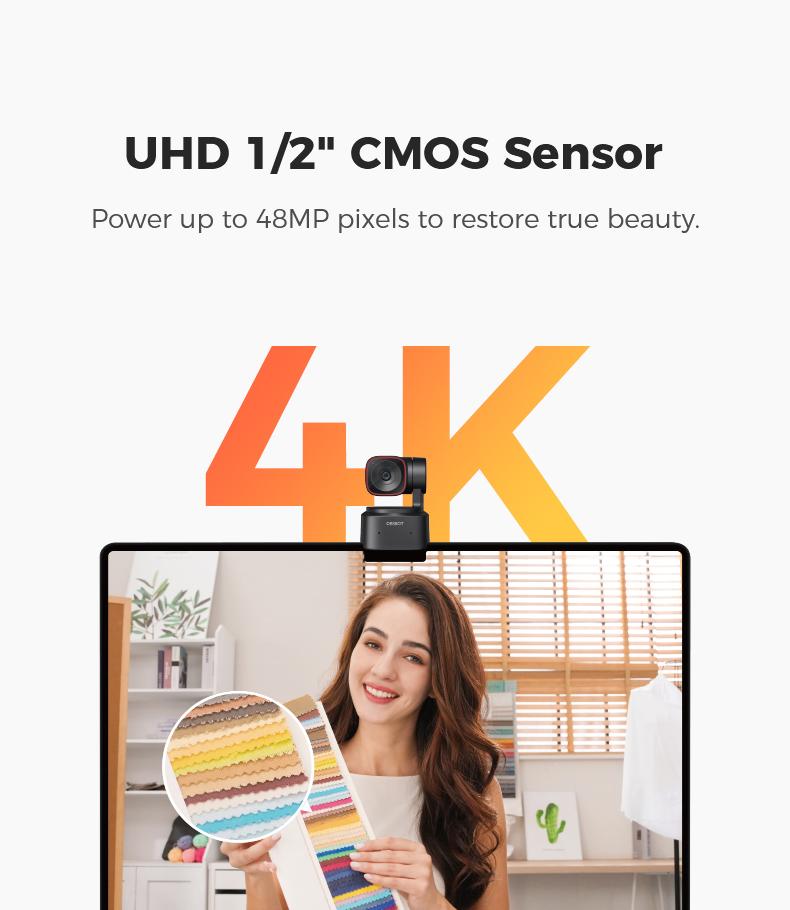 OBSBOT Tiny 2 Lite - Webcam 4K VoiceControl PTZ, Al Tracking Multi-mode & AutoFocus, Web Camera with 1/2" Sensor, GestureControl, 60 FPS, HDR Light Correction, Webcamfor PC, Streaming, Conference wyzewirelesscamera videogames