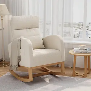 Corduroy Rocking Chair, Modern Nursery Glider Chair with Side Pockets and Pillow, Rocker Chair for Living Room Bedroom Nursing Room