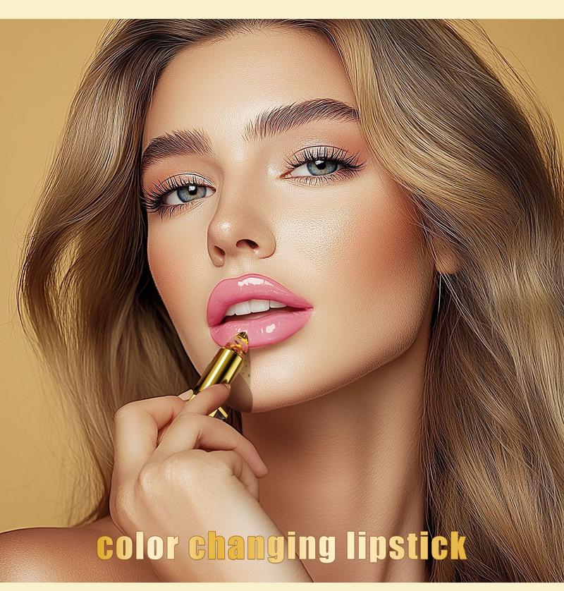 3PC Moisturizing Color-Changing Lipstick Balm – pH Temperature Reactive Tint, Gold Crystal Glow Finish, Smooth Hydration for Soft Shiny Everyday Lips.