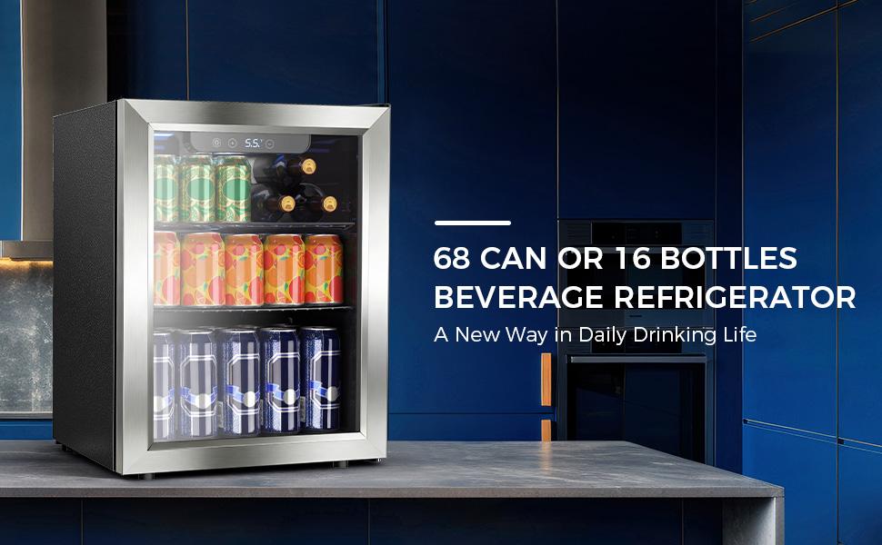 Mini Fridge 68 Can Beverage Refrigerator Cooler, 1.7 Cu.Ft Drink Fridge forSoda Wine Beer, Digital Temperature Control Cooler for Home, Dorm, Bar