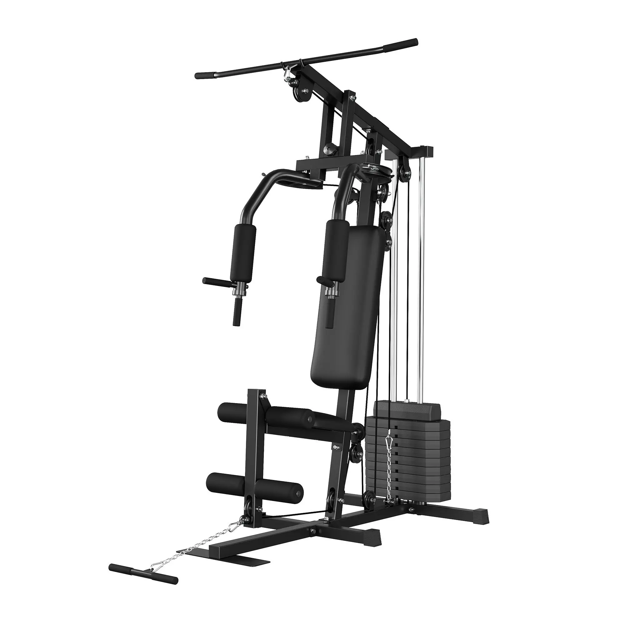 Unisex Compact Carbon Steel Multi-Functional Home Gym System - Workout Machines for Home with 100lbs Weight Stack, Multi-Station Weight Bench Press, High Pulley, Seated Row, Leg Extension for Garage Strength Training