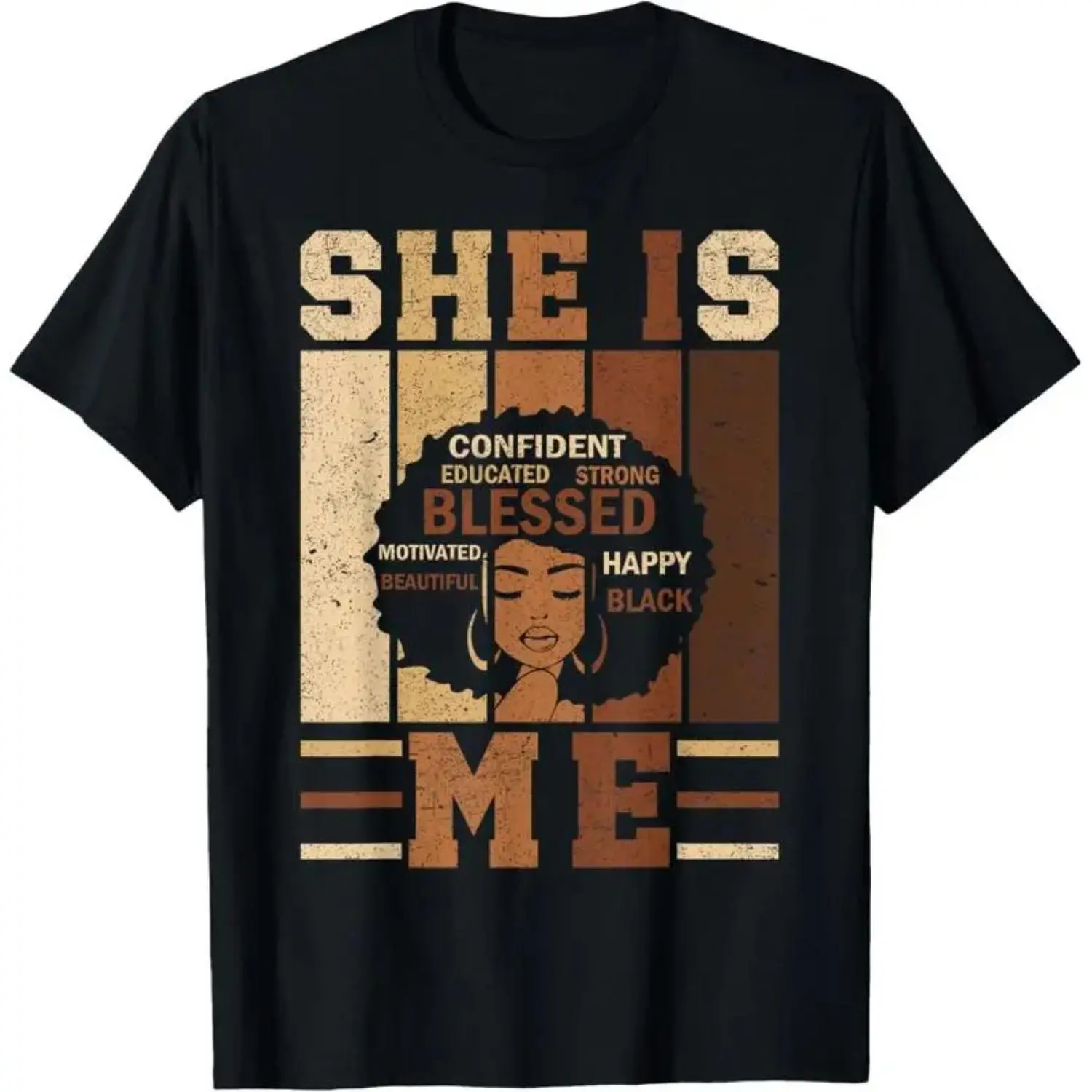 Women's Cotton Short-Sleeve Casual Essential T-Shirt - "She Is Me" Strong Educated Black History Juneteenth Outfits (Pair with Jackets), Shortsleeve, Comfortable, Breathable, Everyday, Streetwear, Round Neck, Fabric, Work, Crew Neck, T-Shirt Top, Tops, Gr
