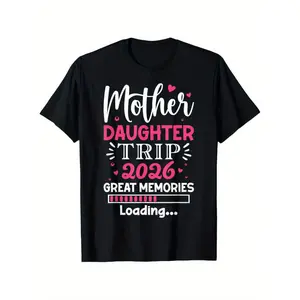 Women's 2026 Mother-Daughter Matching Short-Sleeve Fitted T-Shirts - 180gsm Soft Heavyweight Breathable Fabric - Heart, Trip & Geometric Graphics with Loading Bar Design - S-XXXL Sizes - Mother's Day Gift - Casual Streetwear Top