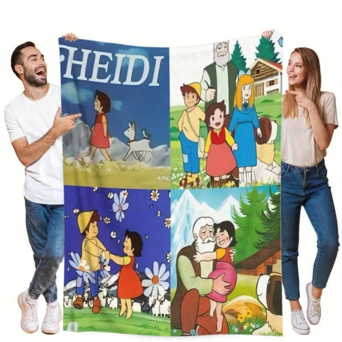 Retro Anime Heidi Theme Comfortable Print Flannel Blanket - Suitable for All Seasons, Suitable for Sofa Bed Office and Travel  Christmas gift  Dream Weave Home