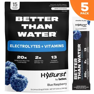 Blue Raspberry | 5 PACKS | 75 Sticks | Electrolyte & Vitamin Drink Mix | B12, L-Theanine, D3, K2, Zinc, Magnesium, Potassium | Calm Focus & Energy