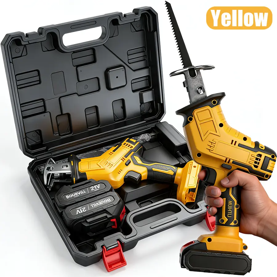 【DealsForYouDays】Cordless Reciprocating Saw with 2 Batteries & Charger, 4 Blades -  Ergonomic Grip, Lightweight , Self-Locking Chuck for Wood/  PVC Cutting -Outdoor Garden DIY Tool, Modern Tool Design Home decoration