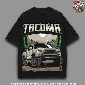 Toyota Tacoma Off-Road Graphic Tee | Oversized Acid Wash T-Shirt | Cartoon 4x4 Pickup Truck Adventure Streetwear | Retro Mountain Expedition Heavy Cotton Shirt for Truck Owners