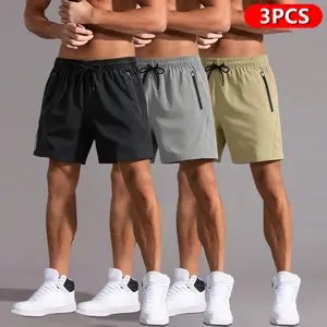 Men’s Quick-Dry Hiking Shorts — Lightweight Running & Gym Outdoor Sports Shorts with Zipper Pockets — Soft fabric for fitness, running, beach, and pool | Machine-washable solid-color training shorts, suitable for surfing, volleyball, and casual wear; brea