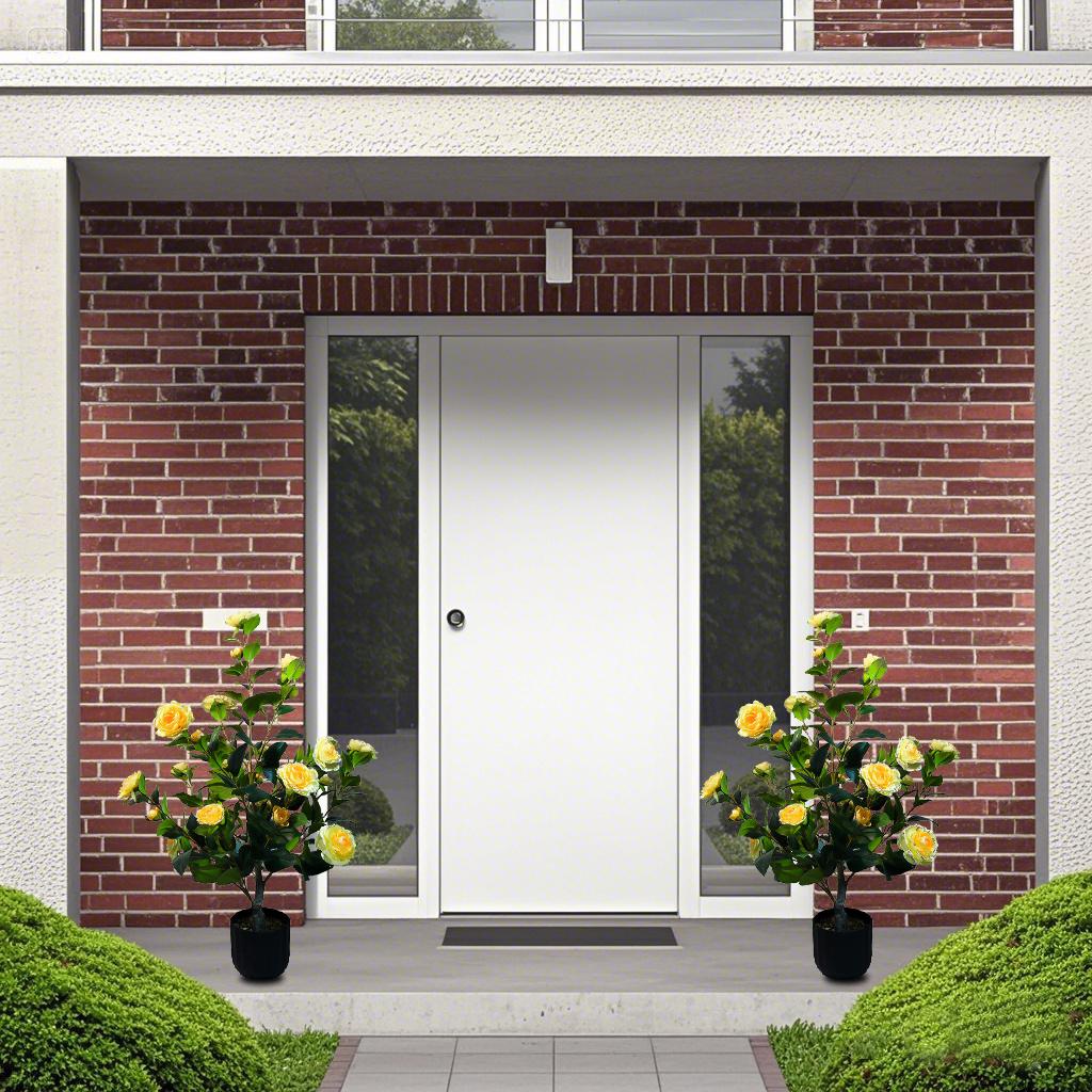 2 Pcs 3ft Artificial Camellia Trees with 24 Realistic Flowers 188 Leaves Decorative Pebbles and Planter for Indoor Home Office Outdoor Courtyard Decor