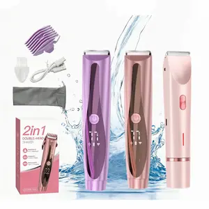 2026 New Bikini Trimmer for Women,Bikini Shaver,2-in-1 Electric Razors for Women Facial Hair Removal Cordless Waterproof Bikini Shaver Razor for Face Lip Chin Underarm Legs Hypoallergenic Dual Precision Heads