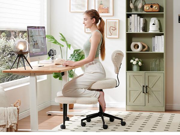 【Deal】Pinmoco Heart-Shape Ergonomic Cross Legged Swivel Chair - Adjustable Height, Teddy Fabric, Back Support, Versatile for Home & Office Use